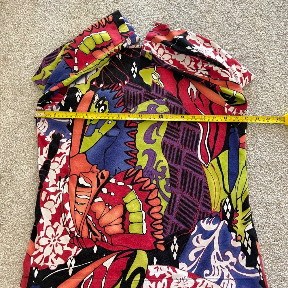 Vintage y2k Retro Colorful Abstract Stretchy V-neck Top with 3/4 Sleeves - Picture 9 of 9